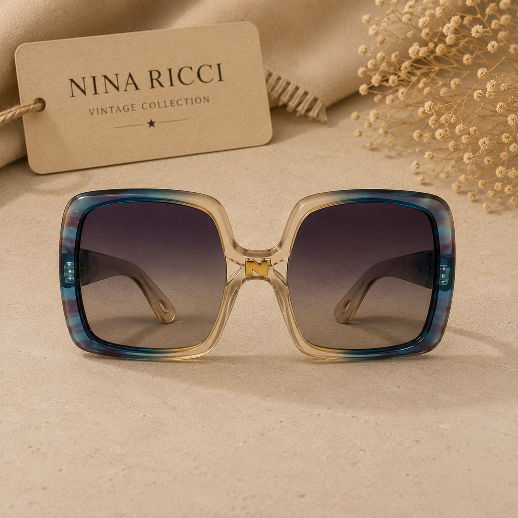 Nina Ricci Vintage Oversized Zonnebril – Blauw Transparant